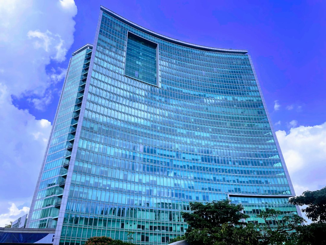 Sunlit World Trade Center modern glass skyscraper in Bengaluru India